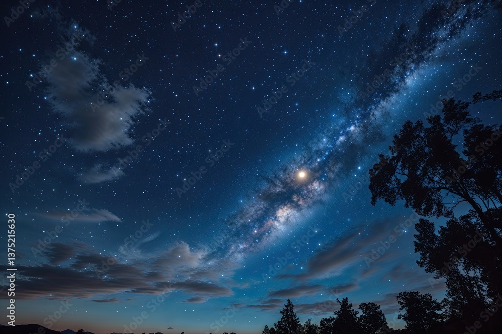 Fototapeta premium Breathtaking Night Sky Gazing with Moonlight and Twinkling Stars