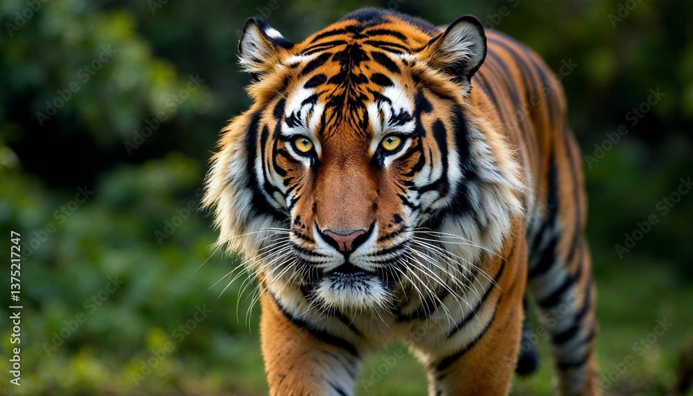 Fototapeta premium Tiger Walking in Wild with Intense Gaze and Powerful Presence