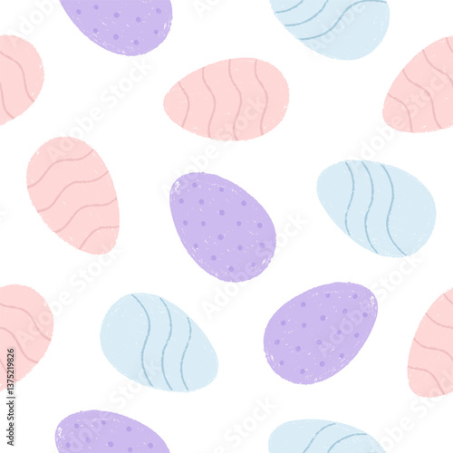 Paschal seamless pattern with various painted chalk Easter eggs