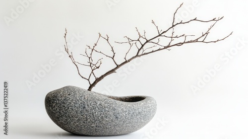 Obraz na płótnie A decorative arrangement features a stone vase with a branch w salonie