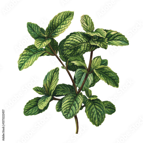 mint on transparent background, vintage botanical illustration for design and decoration.