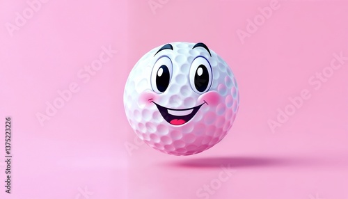 Smiling Golf Ball Cartoon Character Floating on Pink Background