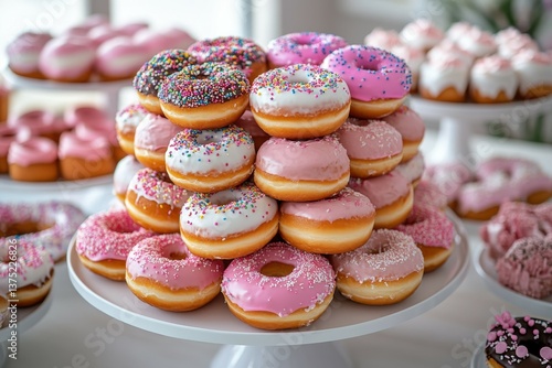 Wallpaper Mural Sweet Pyramid of Delights: A mouthwatering pyramid of colorful donuts, frosted with sprinkles and delightful toppings, sits proudly, evoking feelings of sweetness and indulgence. Torontodigital.ca