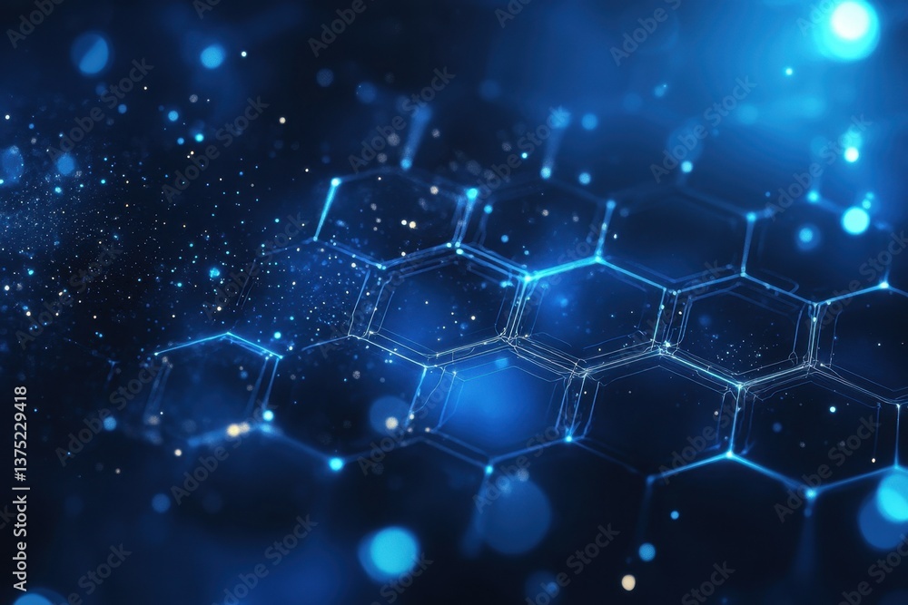 Cybernetic Hexagons: A futuristic representation of interconnected digital data, symbolizing the complex web of networks, featuring blue glowing hexagonal patterns, and bokeh effects. Cybernetic Hexagons: A futuristic representation of interconnected digital data, symbolizing the complex web of networks, featuring blue glowing hexagonal patterns, and bokeh effects.