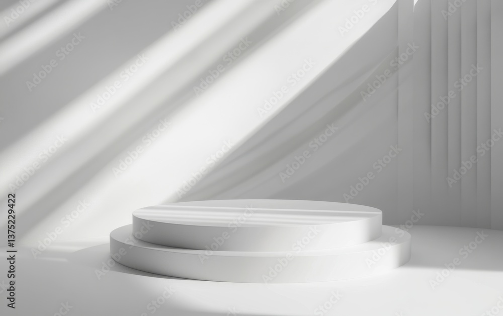 Obraz premium Clean White Minimalist Scene with Circular Platforms and Soft Light