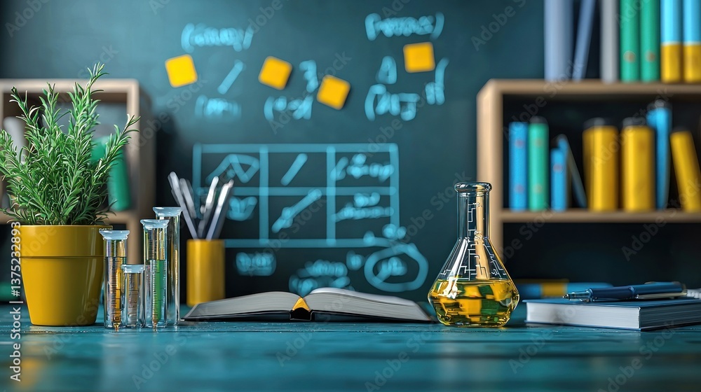 Science Lab Still Life: Books, Test Tubes, and a Flask Science Lab Still Life: Books, Test Tubes, and a Flask