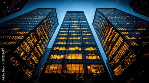 Wallpaper Mural Illuminated Skyscrapers at Night: A Symphony of Glass and Light Torontodigital.ca