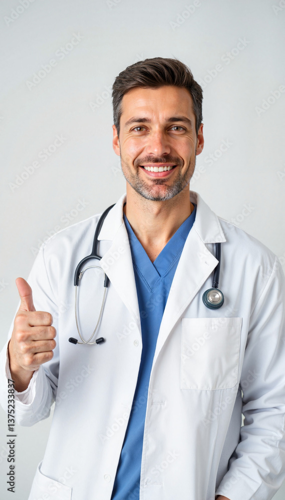 Confident doctor giving thumbs up in clinical setting, positive healthcare Confident doctor giving thumbs up in clinical setting, positive healthcare