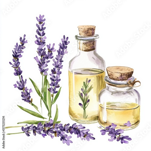 Lavender essential oil, watercolor illustration,  organic, natural