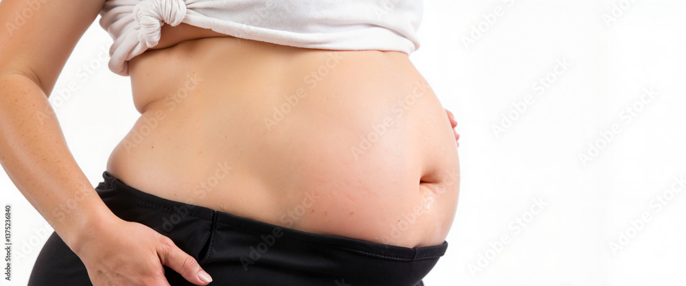 Close-up of body fat storage in side profile, health awareness Close-up of body fat storage in side profile, health awareness