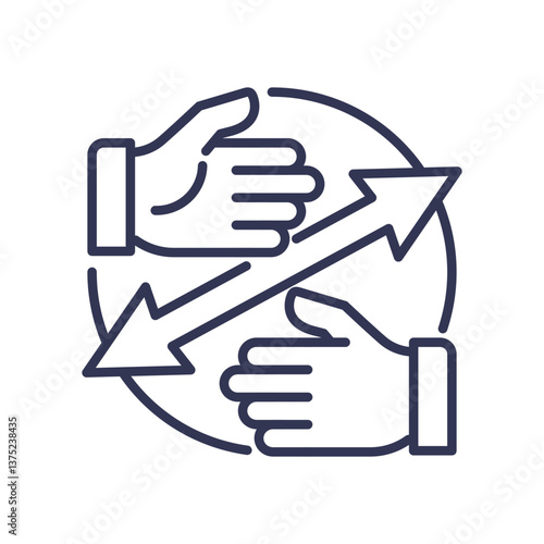 Two hands with arrows symbolize the transfer and tracking in Chain of Custody.