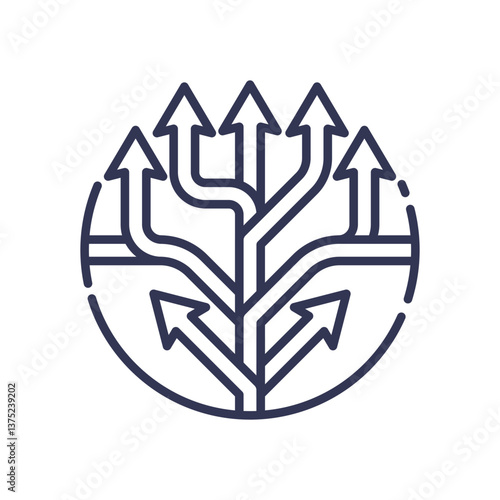 Arrows diverging in a circle symbolize independent decision-making paths.
