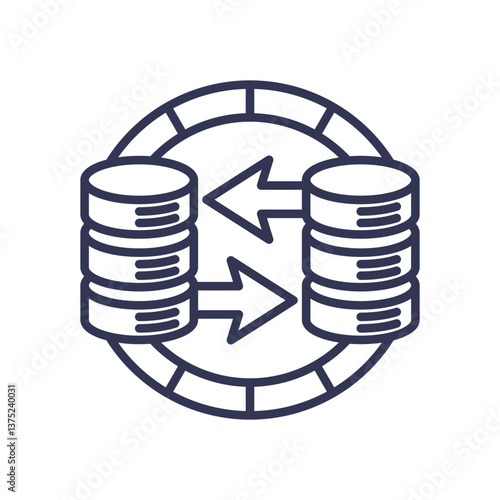 Two database stacks with arrows indicating data synchronization.