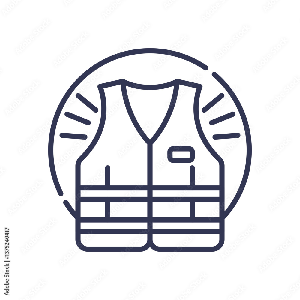 Line art of a safety vest symbolizing visibility and prevention. Line art of a safety vest symbolizing visibility and prevention.