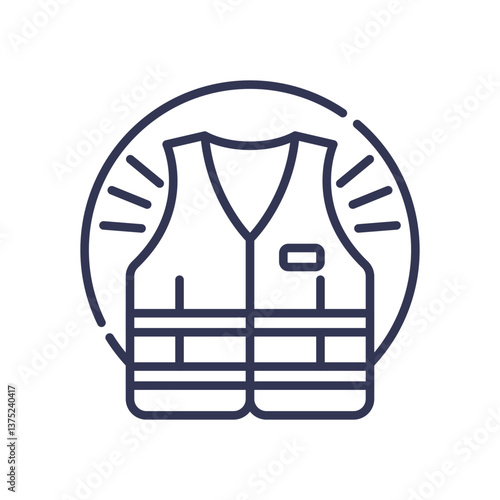 Line art of a safety vest symbolizing visibility and prevention.
