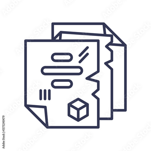 Illustration of documents with abstract symbols, representing planning and analysis.