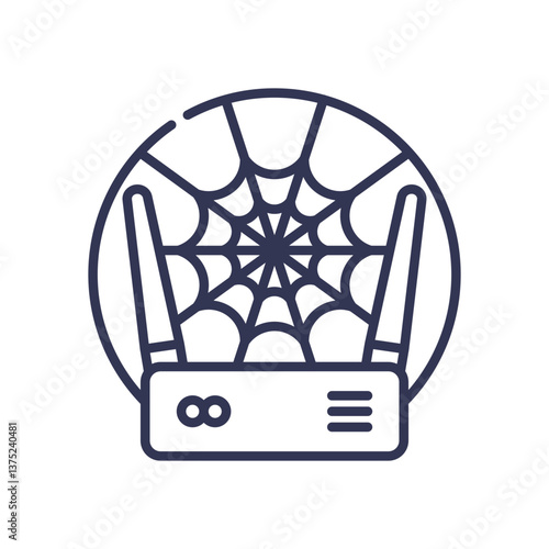 A router with a spider web symbolizes technological abandonment and automation's impact.