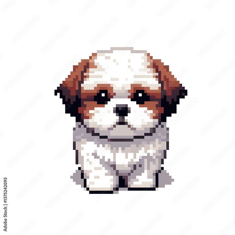 Obraz premium 흰 배경, 시추, 픽셀아트, jpeg (white background, Shih Tzu, pixel art, jpeg)