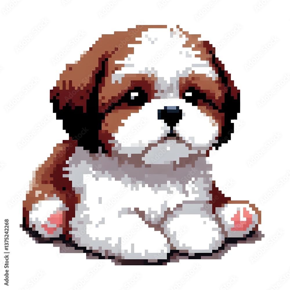 Fototapeta premium 흰 배경, 시추, 픽셀아트, jpeg (white background, Shih Tzu, pixel art, jpeg)