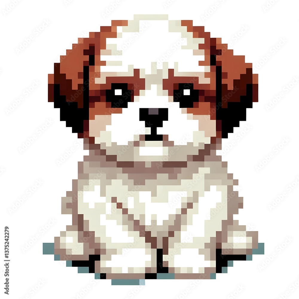 Fototapeta premium 흰 배경, 시추, 픽셀아트, jpeg (white background, Shih Tzu, pixel art, jpeg)