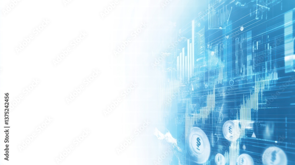 Naklejka premium Digital Data Stream: An immersive depiction of interconnected digital networks, charts, and data streams flowing together, symbolizing innovation and modern technology.