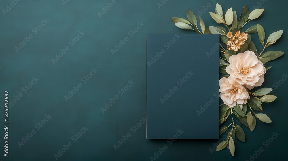 Elegant Modern Calligraphy Wedding Invitation on Dark Blue Background with Floral Accents Elegant Modern Calligraphy Wedding Invitation on Dark Blue Background with Floral Accents