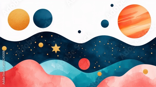 Colorful Magical Space-Themed Birthday Invitation Design with Planets and Stars