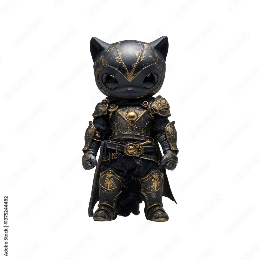 Black and Gold Armored Cat Figurine Fantasy Knight Collectible Black and Gold Armored Cat Figurine Fantasy Knight Collectible