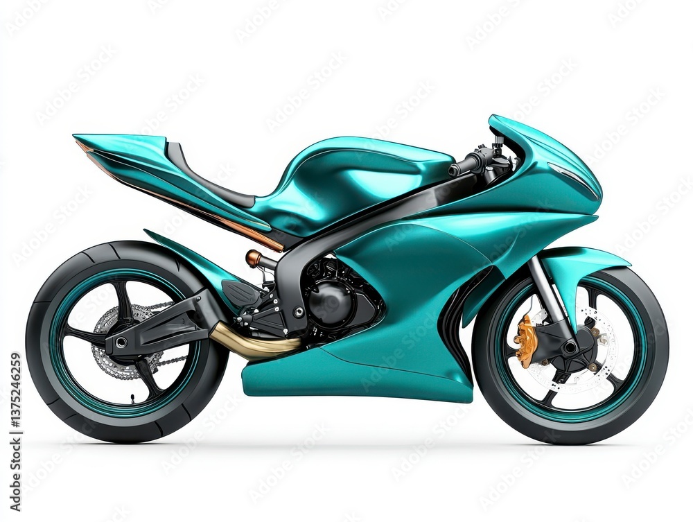 Teal Metallic Sportbike 3D Render Teal Metallic Sportbike 3D Render
