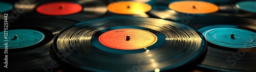 Stacked Vinyl Records Close Up