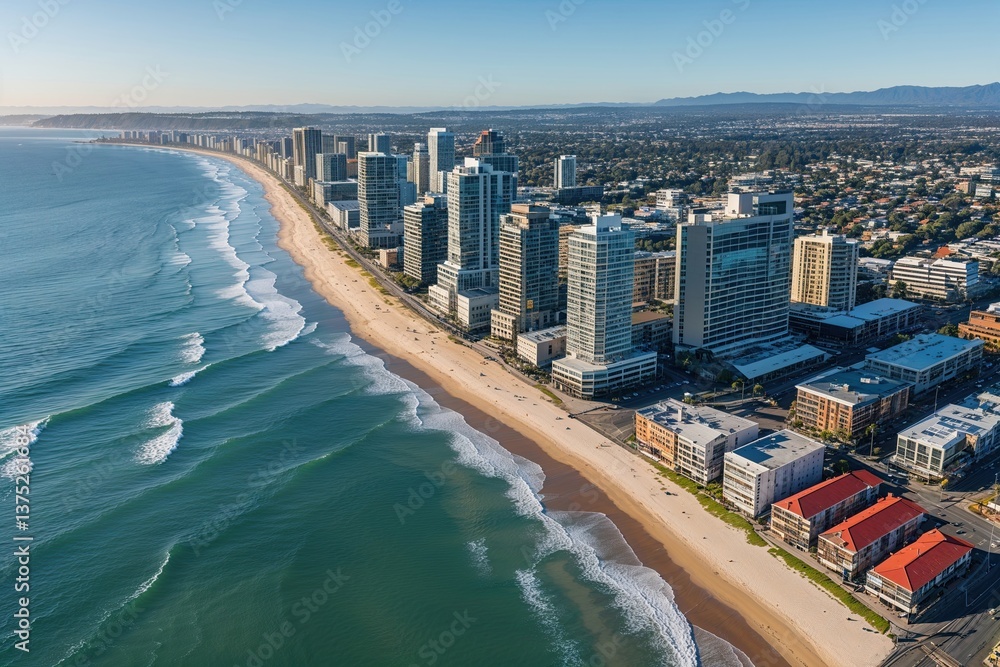 Obraz premium Serene Aerial Cross-Section of Port Beach Embracing Fremantle Under Clear Blue Skies