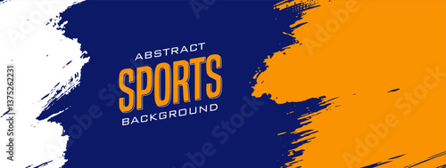 Abstract grunge background vector with paint brush and halftone effect, template design banner with gradient blue and orange color