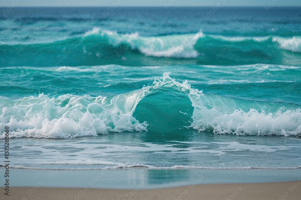 Fototapeta premium Closeup of Tranquil Turquoise Sea Water Waves on a Peaceful Beach
