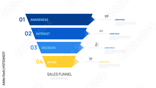 Sales funnel Infographic diagram template for business. Modern Timeline 4 steps, presentation vector infographics.