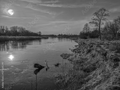 The Warta River and its tributaries, early spring, Poland.