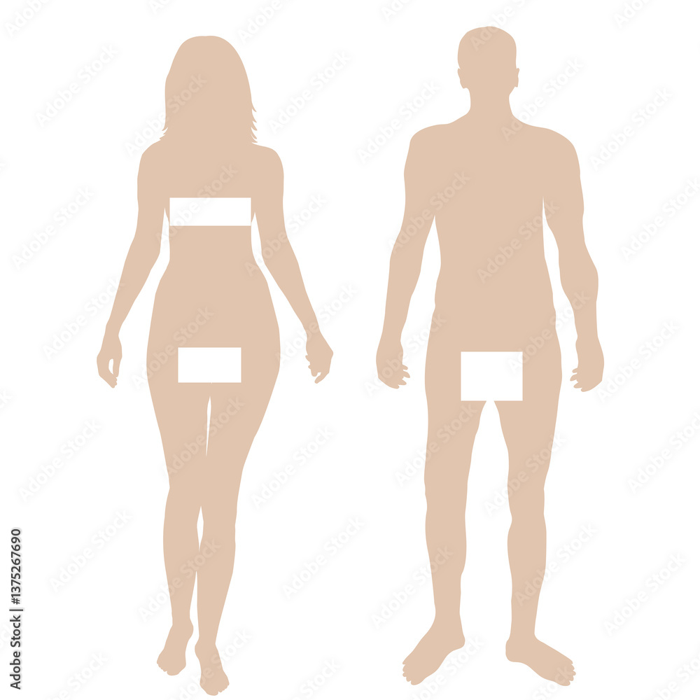 Fototapeta premium Silhouette of man and woman body covered with censor bars