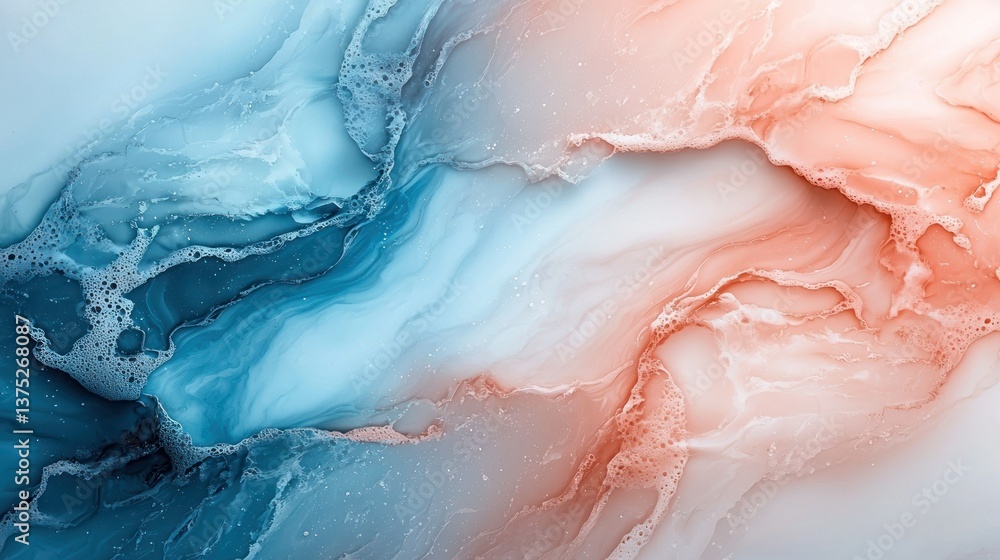 Fototapeta premium Abstract Fluid Art: Teal and Coral Swirls