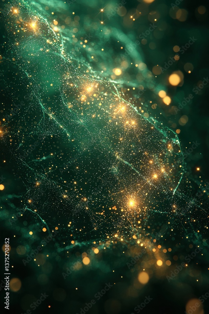Abstract green background with glowing lights and sparkling particles Abstract green background with glowing lights and sparkling particles