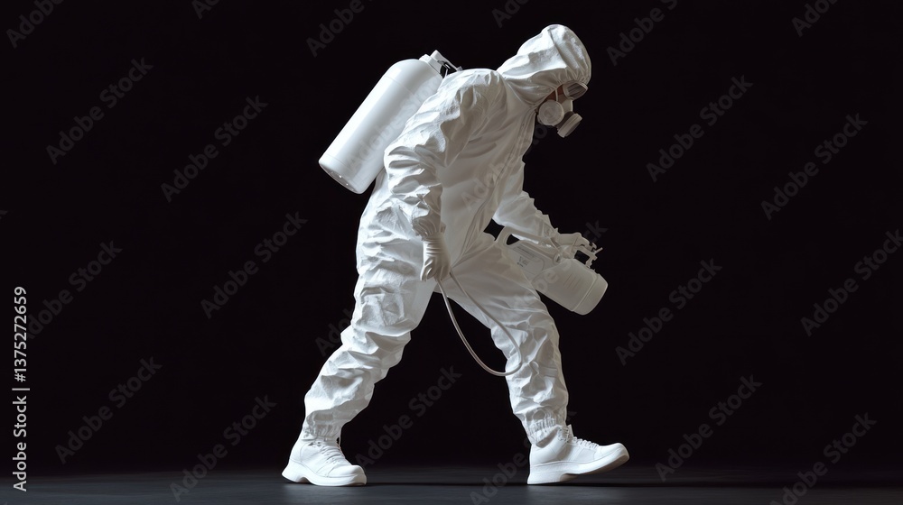 Protective suit worker disinfecting Protective suit worker disinfecting