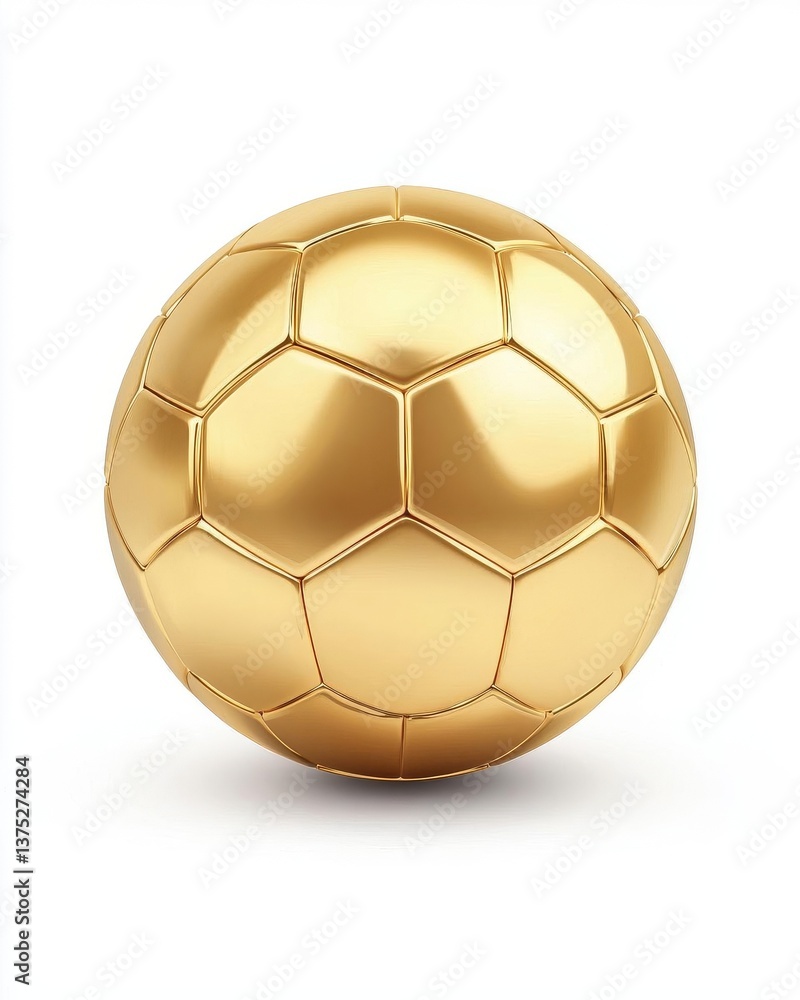Fototapeta premium Gold soccer ball or football isolated on white 3d illustration background with sport winner world championship tournament and golden king crown competition trophy champion cup of v