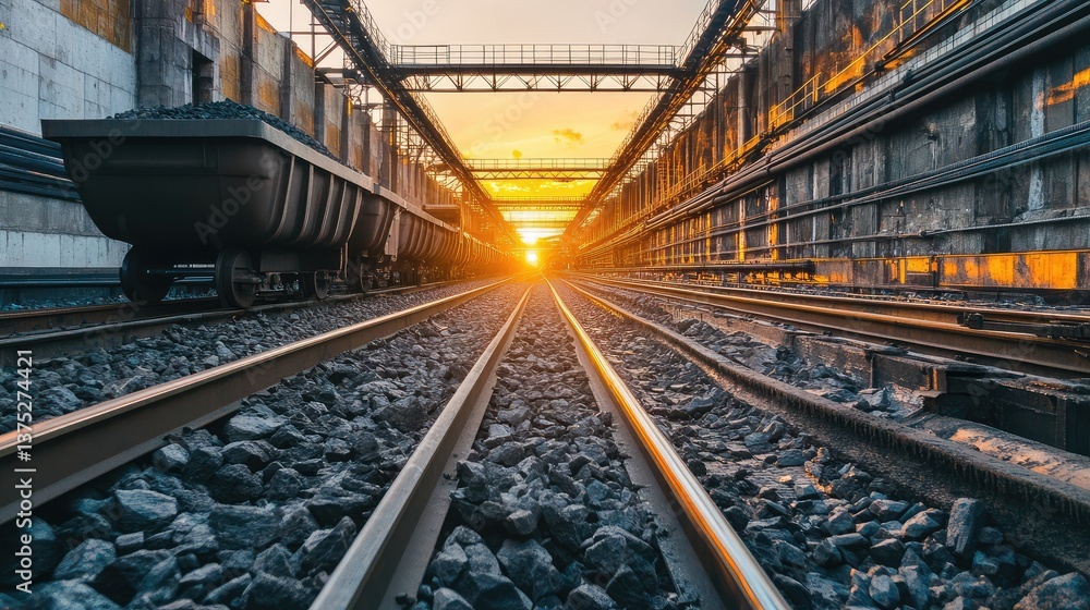Fototapeta premium A bucket conveyor carrying materials, with open space above for product messaging or logo placement.