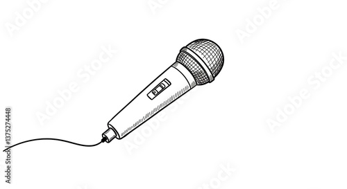 A wired microphone ready to capture a powerful speech, a song, or a story, shown in a simple hand-drawn sketch style.