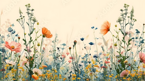 Vibrant Wildflower Meadow A Stunning Summer Floral Scene with Blooming Orange and Pink Flowers