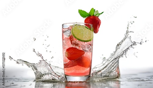 Strawberry Lime Fizz- A sparkling drink made with fresh strawberries, lime juice, and soda water