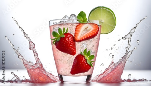 Strawberry Lime Fizz- A sparkling drink made with fresh strawberries, lime juice, and soda water