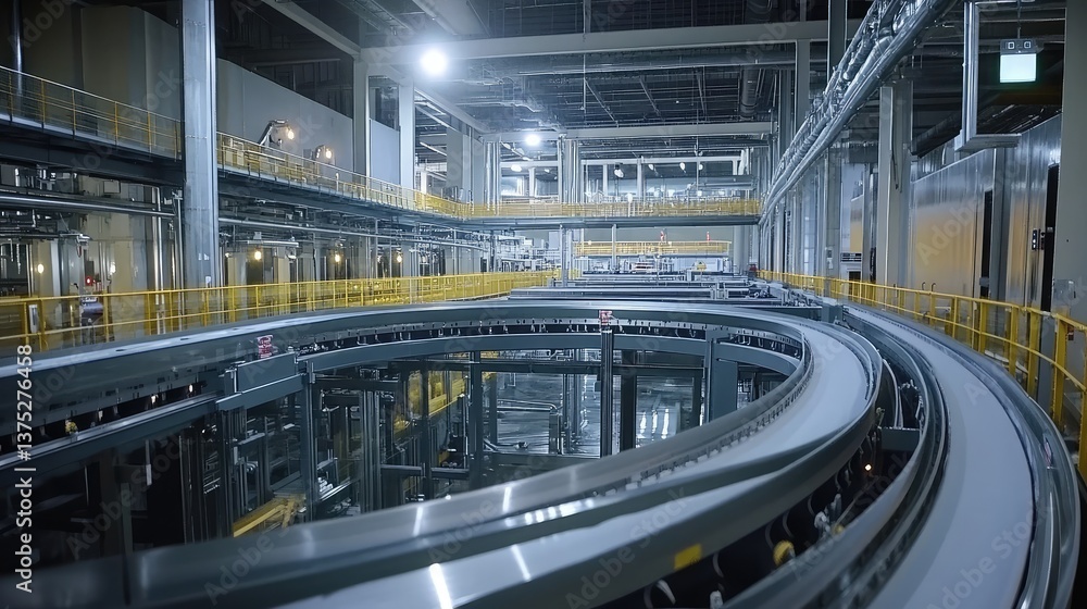 Obraz premium A clear shot of a bucket conveyor system, offering wide open space above for text or logos.