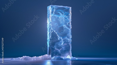 A majestic ice block stands tall amidst a serene icy landscape a stunning winter scene