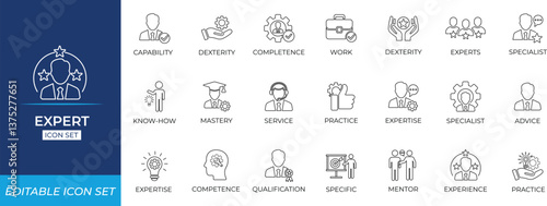 Expert line icon set.