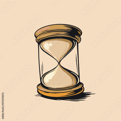 Vintage sand timer or Hourglass isolated on  beige background.