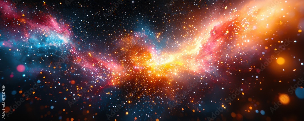 Naklejka premium Vibrant cosmic display with colorful nebula and radiant star clusters